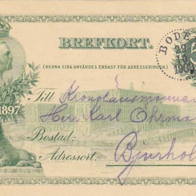 BrefkortP oststämplat BODEN 1900-10-29Ägare: Åke Runnman9x14