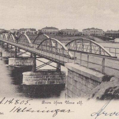 Umeå. Bron öfver Ume elf.
H. Glas' Pappershandel
Poststämplat 14/8 1905
Ägare: Åke Runnman
9x14