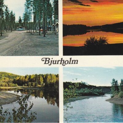 Bjurholm Agnsjöns campingplatsAftonrodnad över AgnsjönÖre älvHängbro över LagnäsetFoto: Tore LindPostat 28/7 1989Ägare: Åke Runnman10x15